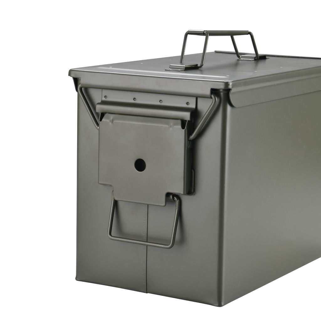 Classic Steel Ammo Box, Lockable & Waterproof Lid, 2 Sizes: .30 / .50 Caliber, Army Green