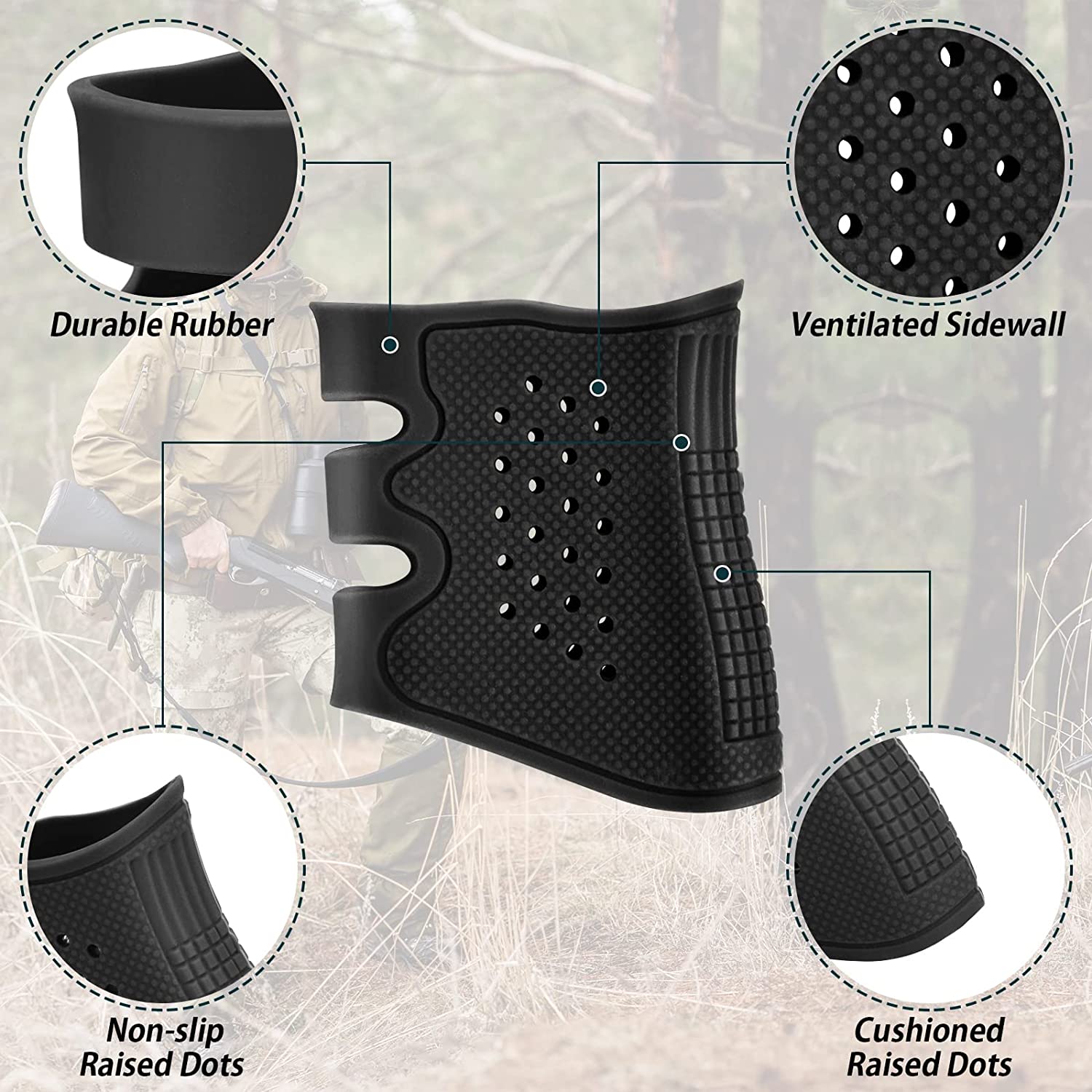 Tactical Rubber Grip Glove Sleeve Slip-On Ventilated Grip Grips for Glock